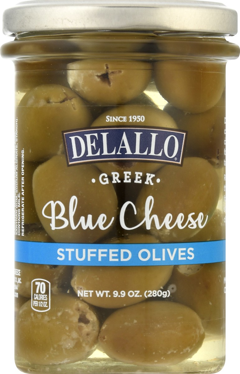 slide 9 of 10, DeLallo Blue Cheese Stuffed Olives, 