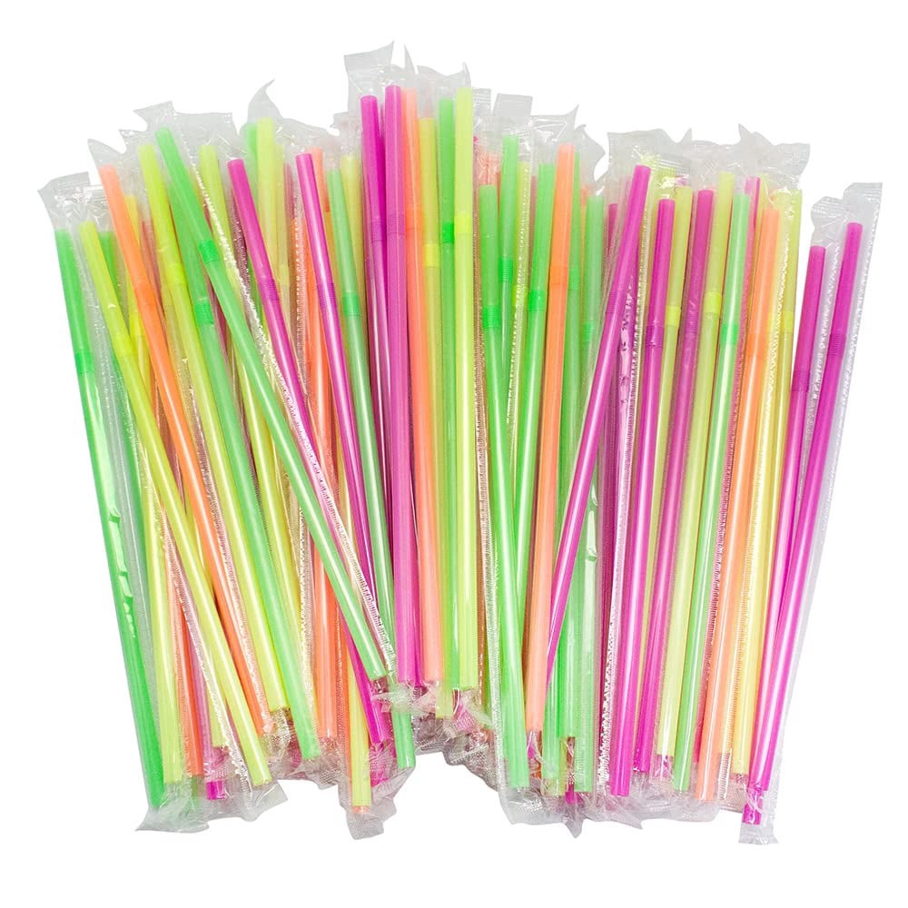 slide 3 of 6, Jacent Individually Wrapped Plastic Neon Flex Drinking Straws:, 1 ct