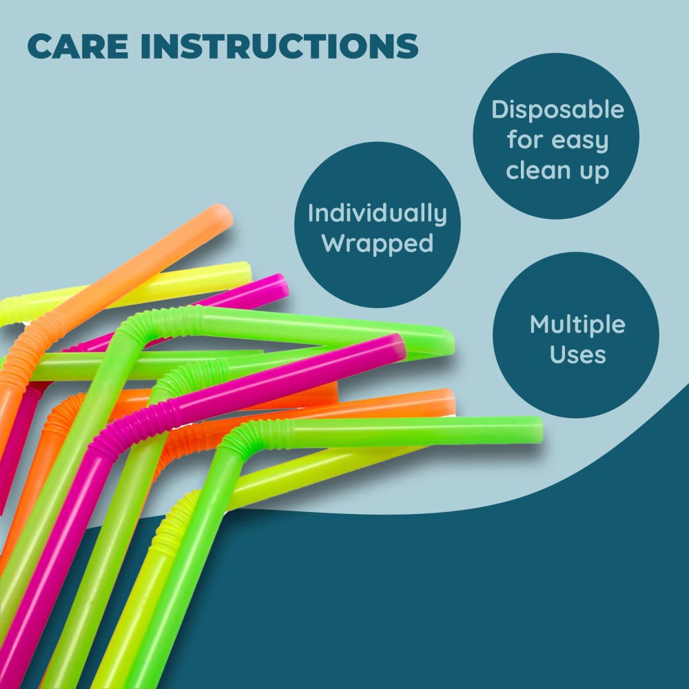slide 4 of 6, Jacent Individually Wrapped Plastic Neon Flex Drinking Straws:, 1 ct