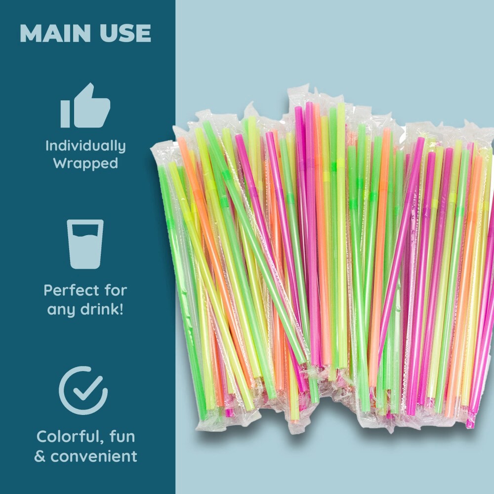 slide 2 of 6, Jacent Individually Wrapped Plastic Neon Flex Drinking Straws:, 1 ct