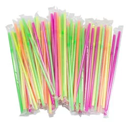 Jacent Individually Wrapped Plastic Neon Flex Drinking Straws: