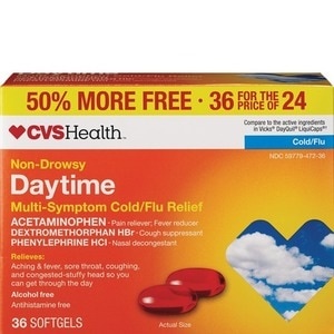 slide 1 of 1, Cvs Health Non-Drowsy Cold & Flu Daytime Softgels, 36 ct