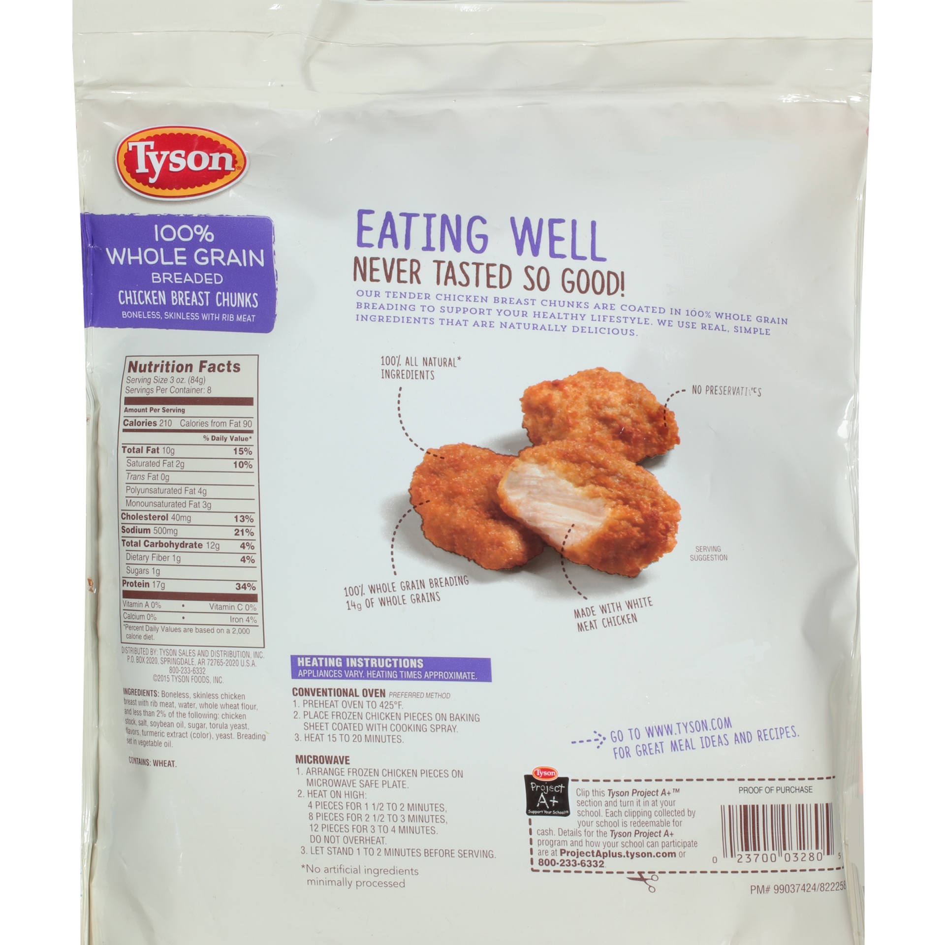 slide 4 of 6, Tyson 100% Whole Grain Breaded Chicken Breast Chunks, 24 oz