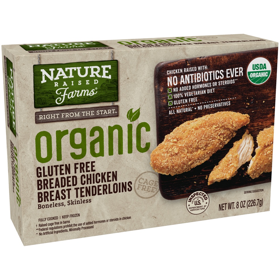 slide 3 of 6, Nature Raised Farms Organic Gluten Free Breaded Chicken Breast Tenderloin, 8 oz