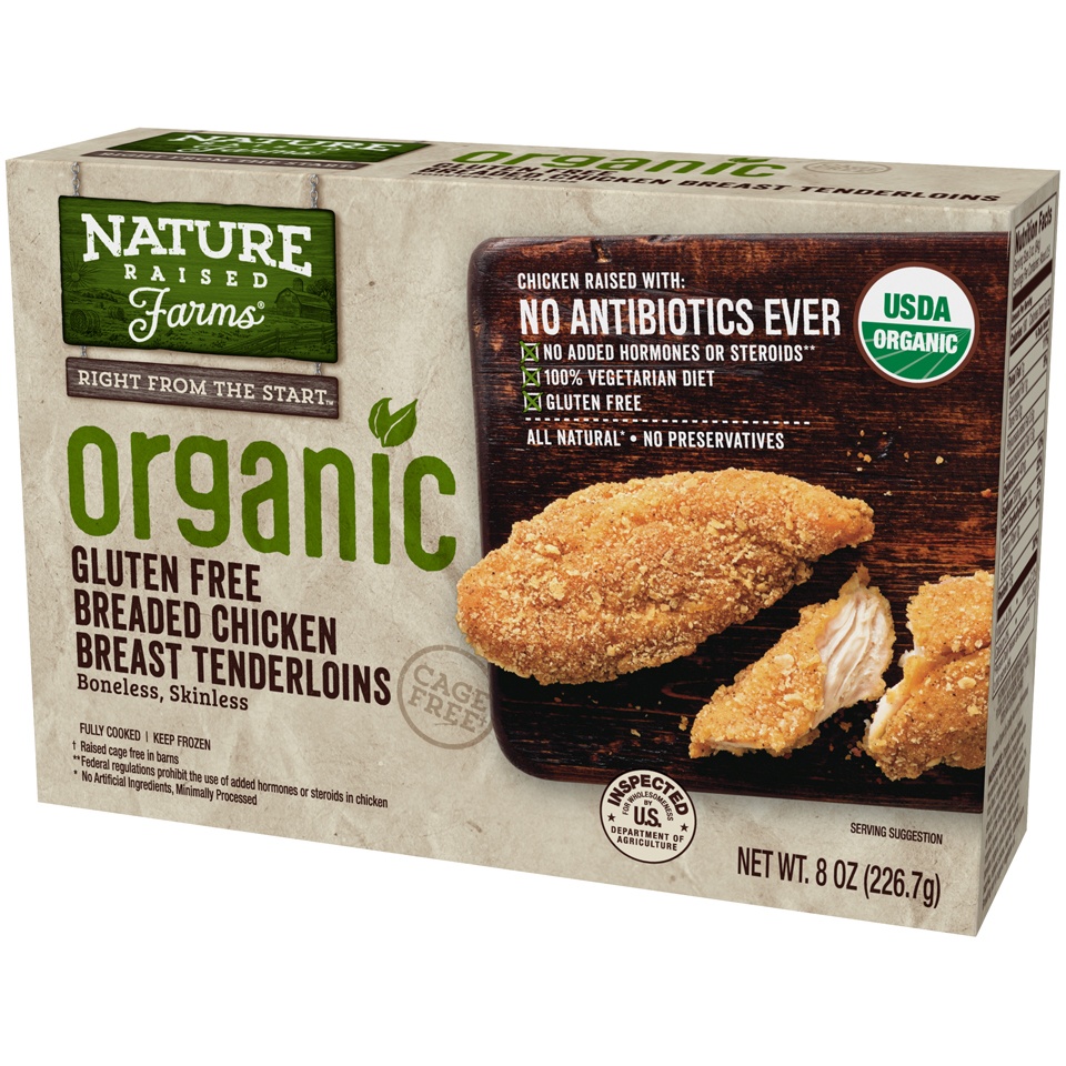 slide 4 of 6, Nature Raised Farms Organic Gluten Free Breaded Chicken Breast Tenderloin, 8 oz