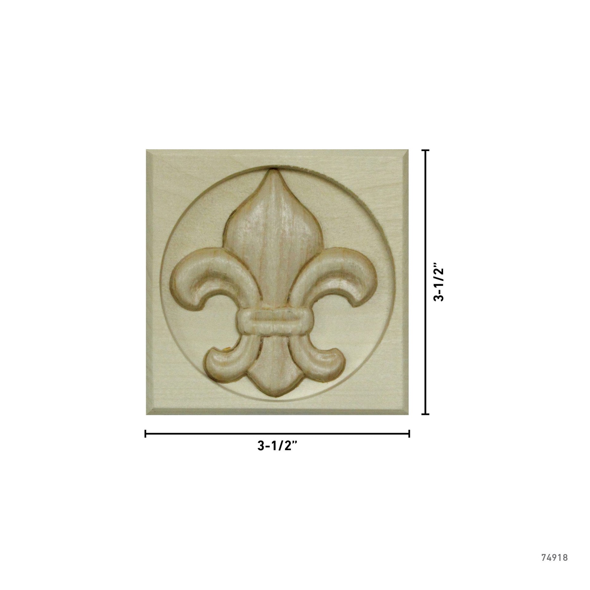 slide 3 of 4, Ornamental Mouldings 3.5-in x 3.5 Unfinished White hardwood Square Fleur-de-lis Rosette, 1 ct