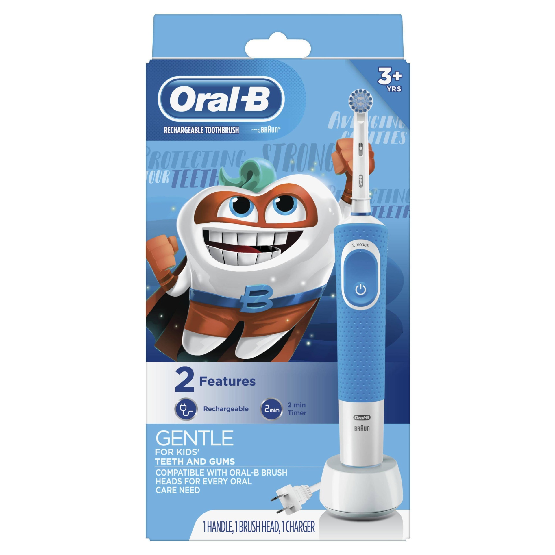 slide 1 of 29, Oral-B Kids Electric Toothbrush with Sensitive Brush Head and Timer, Powered by Braun, for Kids 3+, 1 ct