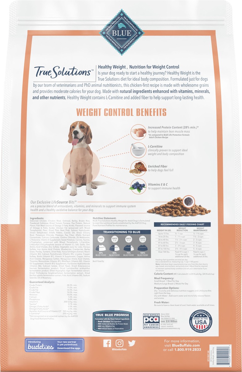 slide 4 of 9, Blue Buffalo True Solutions Healthy Weight Natural Weight Control Adult Dry Dog Food, Chicken 20-lb, 20 lb