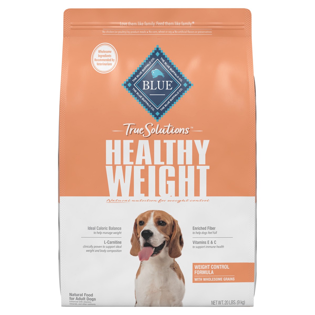 slide 1 of 9, Blue Buffalo True Solutions Healthy Weight Natural Weight Control Adult Dry Dog Food, Chicken 20-lb, 20 lb