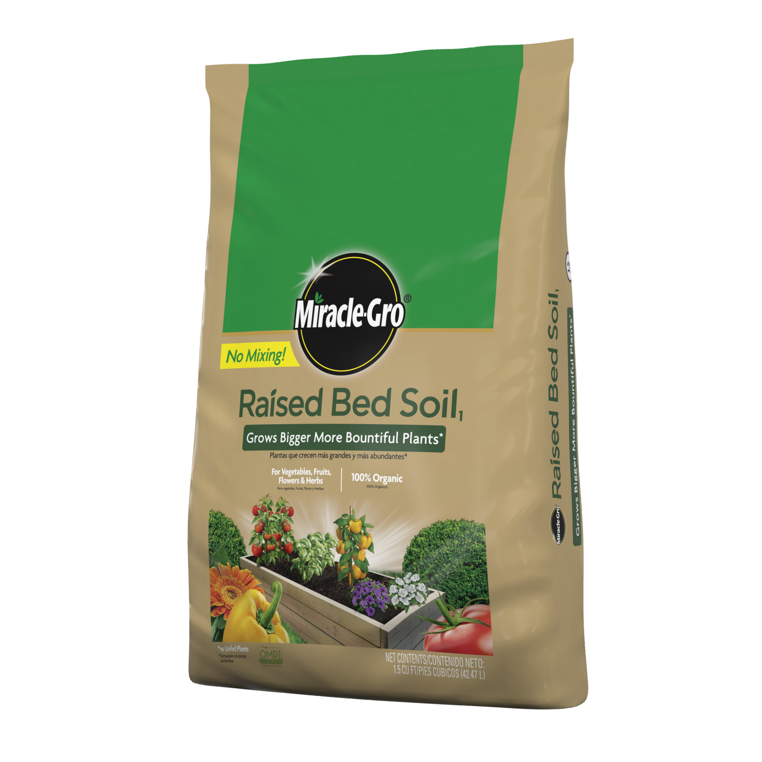 slide 3 of 6, Miracle-Gro 1.5-cu ft Fruit; Flower and Vegetable Organic Raised Bed Soil, 1 ct