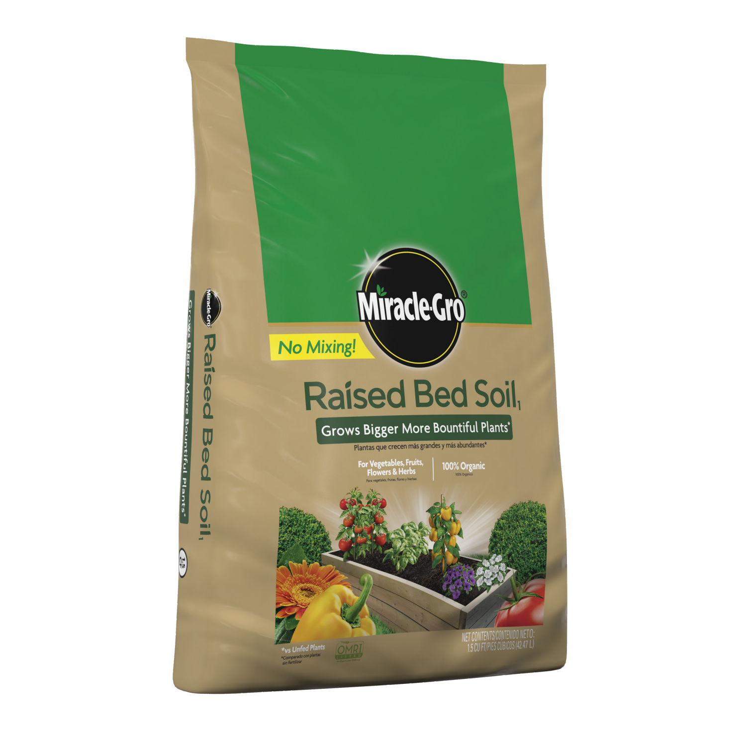 slide 6 of 6, Miracle-Gro 1.5-cu ft Fruit; Flower and Vegetable Organic Raised Bed Soil, 1 ct