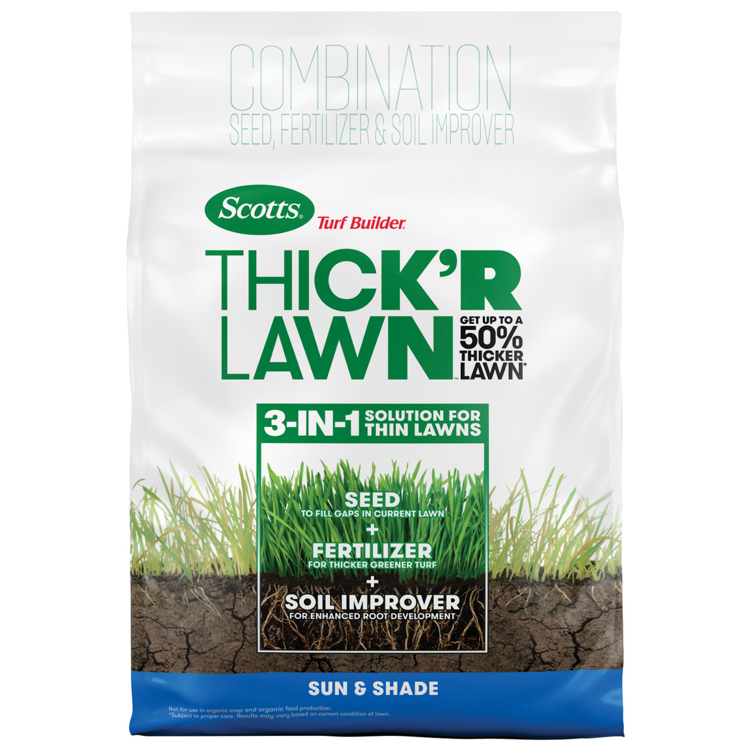 slide 1 of 3, Scotts Turf Builder THICK'R Lawn Sun & Shade, 12 lb