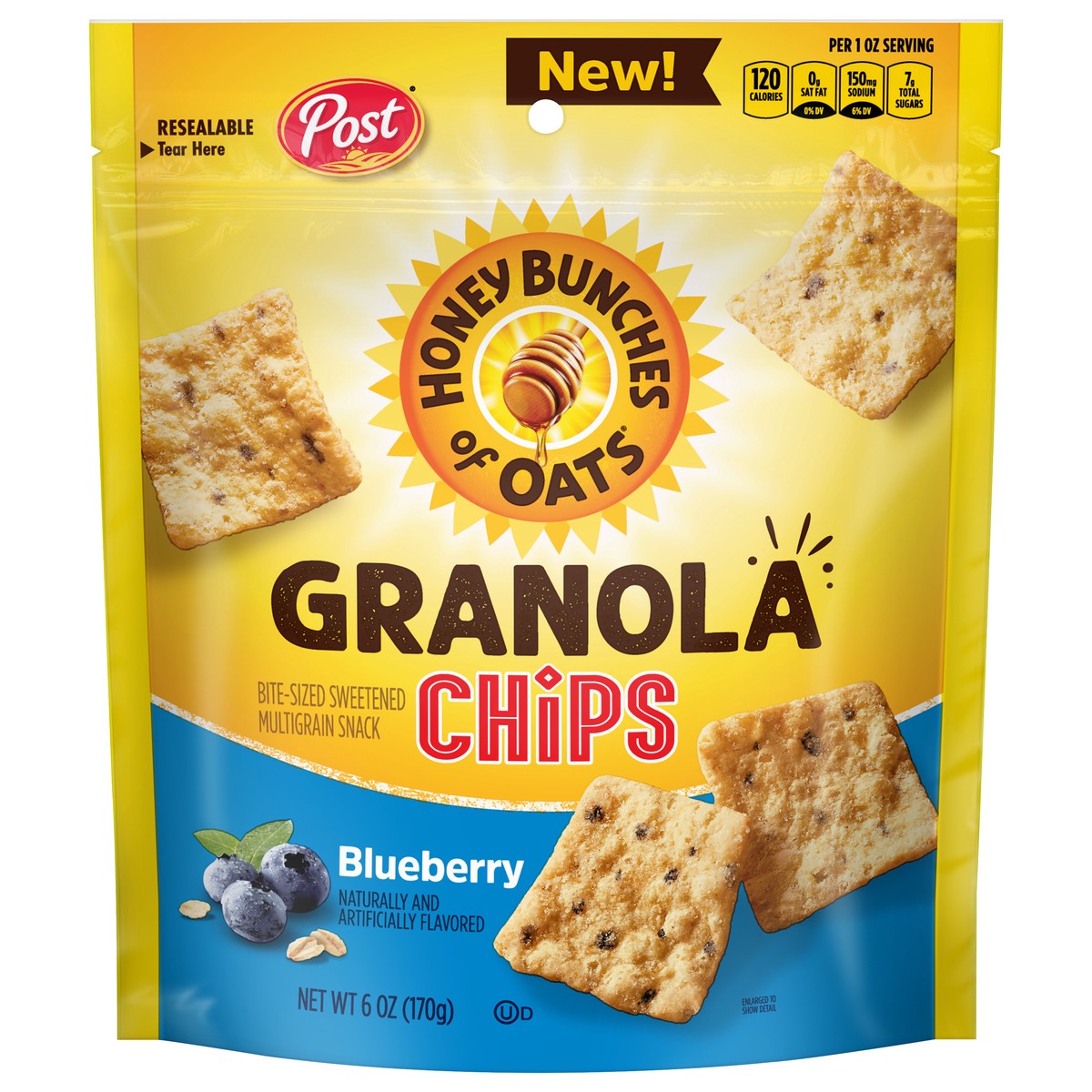 slide 1 of 7, Post Honey Bunches Of Oats Granola Chips Blue, 6 oz