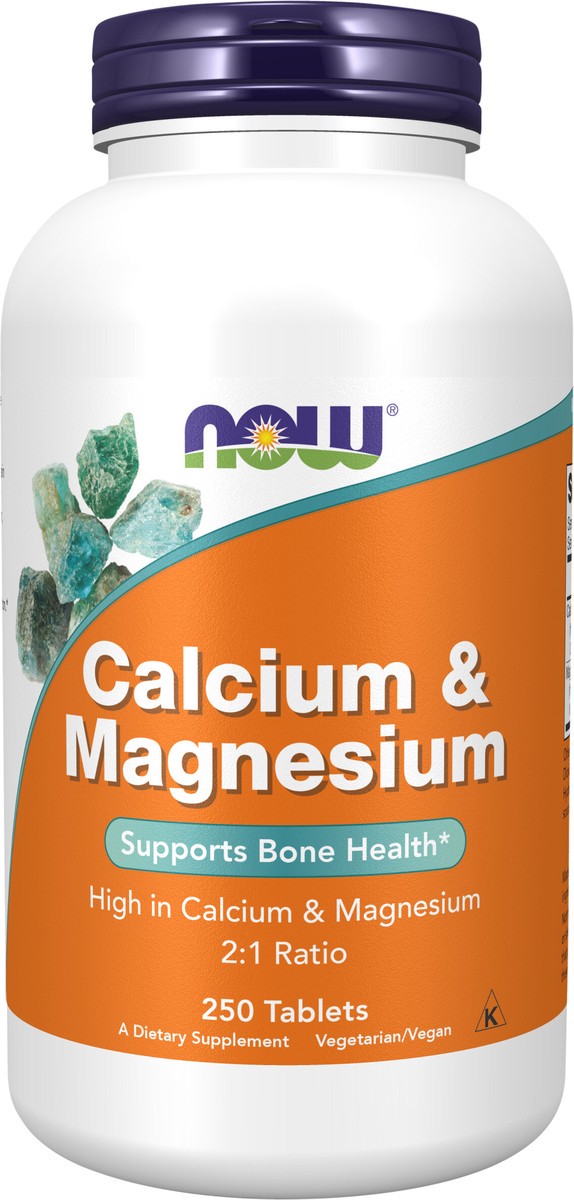 slide 5 of 7, NOW Supplements, Calcium & Magnesium 2:1 Ratio, High Potency, Supports Bone Health*, 250 Tablets, 250 ct