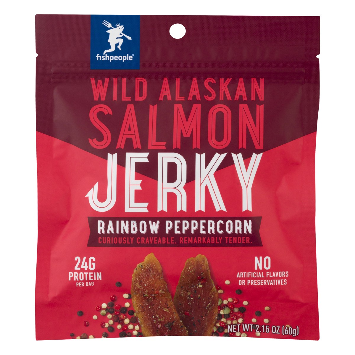 slide 1 of 12, fishpeople Wild Alaskan Rainbow peppercorn. Salmon Jerky 2.15 oz, 2.15 oz