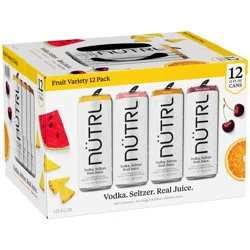 Nutrl Vodka Seltzer Fruit Four Flavor Variety Pack - 12 Pack, 12 fl oz Cans