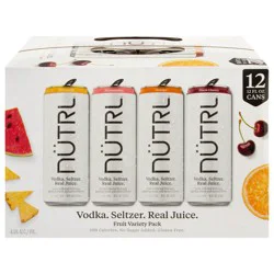 Nutrl Vodka Seltzer Fruit Four Flavor Variety Pack - 12 Pack, 12 fl oz Cans