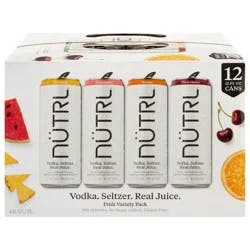 Nutrl Vodka Seltzer Fruit Four Flavor Variety Pack - 12 Pack, 12 fl oz Cans