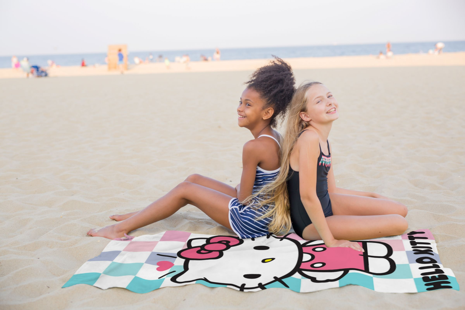 slide 2 of 5, Hello Kitty Blue, Purple, And Pink Checkered Beach Towel 28 X 58, 28 x 58 