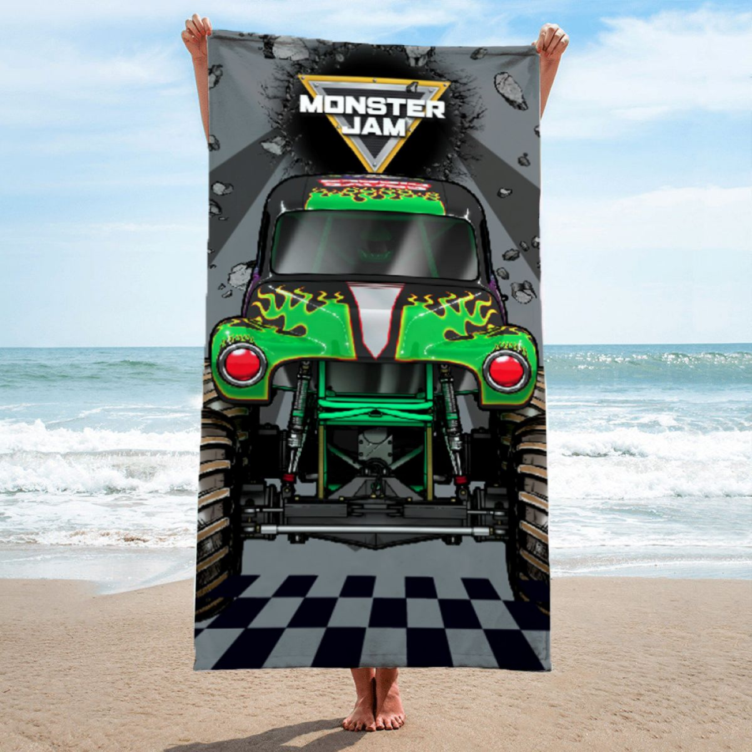 slide 4 of 4, Monster Jam Finish Line Beach Towel, 28 x 58 