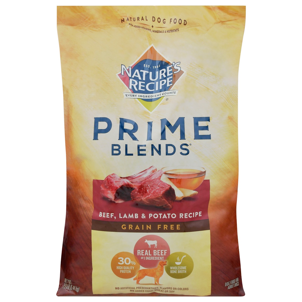 slide 1 of 1, Nature's Recipe Prime Blends, Beef, Lamb, and Potato Recipe, Grain Free, Dry Dog Food, 12 lb