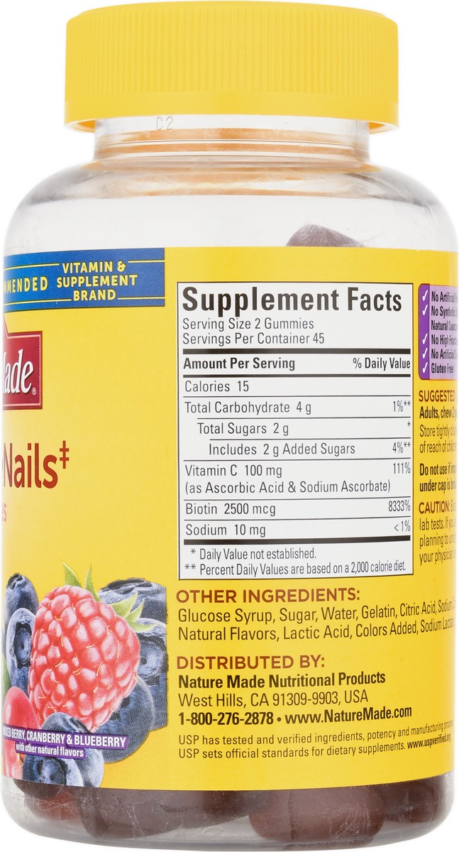 slide 9 of 14, Nature Made Hair Skin and Nails with Biotin 2500 mcg, Dietary Supplement for Healthy Hair, Skin & Nails Support, 90 Gummies, 45 Day Supply, 90 ct
