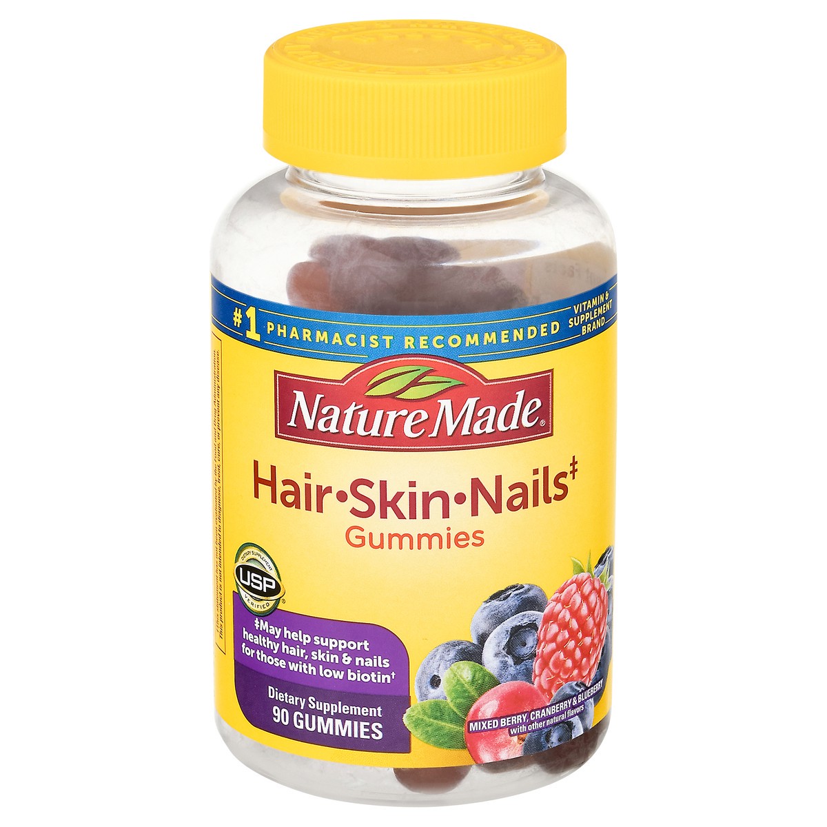 slide 10 of 14, Nature Made Hair Skin and Nails with Biotin 2500 mcg, Dietary Supplement for Healthy Hair, Skin & Nails Support, 90 Gummies, 45 Day Supply, 90 ct