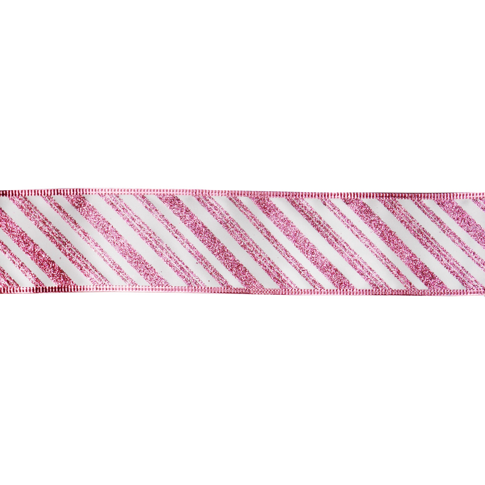 slide 3 of 3, 2.5" X 20ft. Pink Glitter Stripes Wired Taffeta Ribbon By Celebrate It, 2.5 in x 20 ft