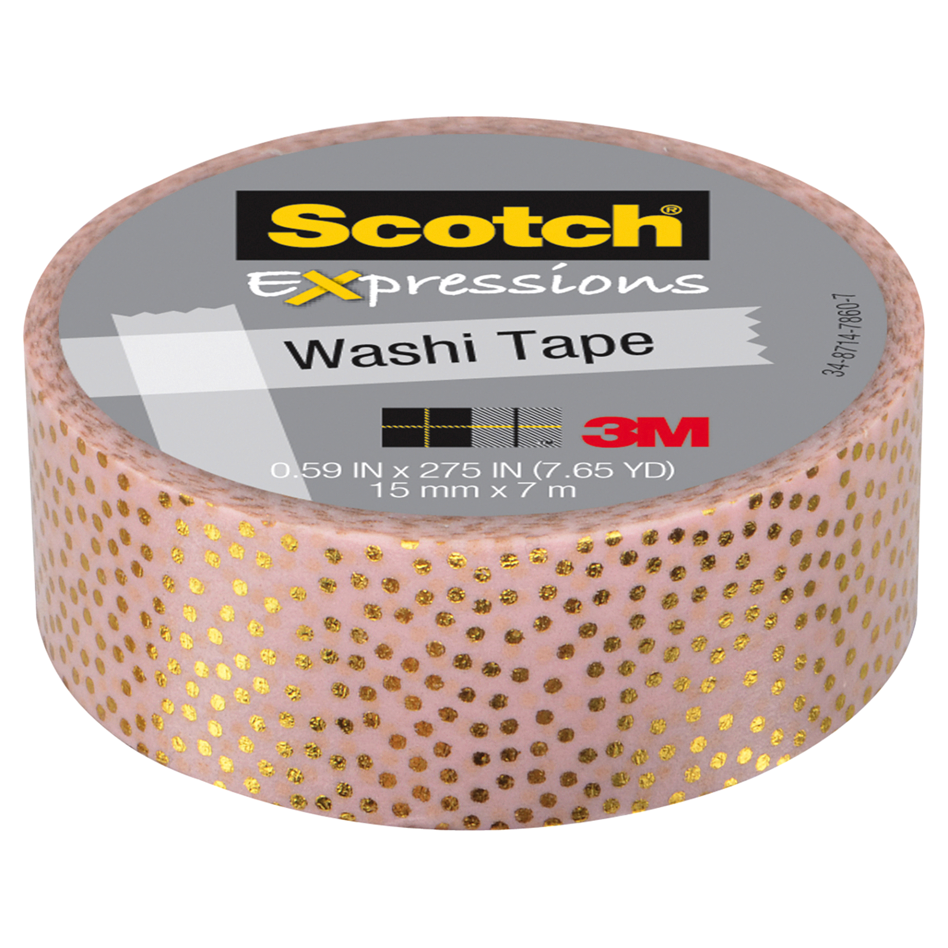 slide 1 of 1, Scotch Expressions Washi Tape, Pastel Pink with Gold Foil Dots, 1 ct