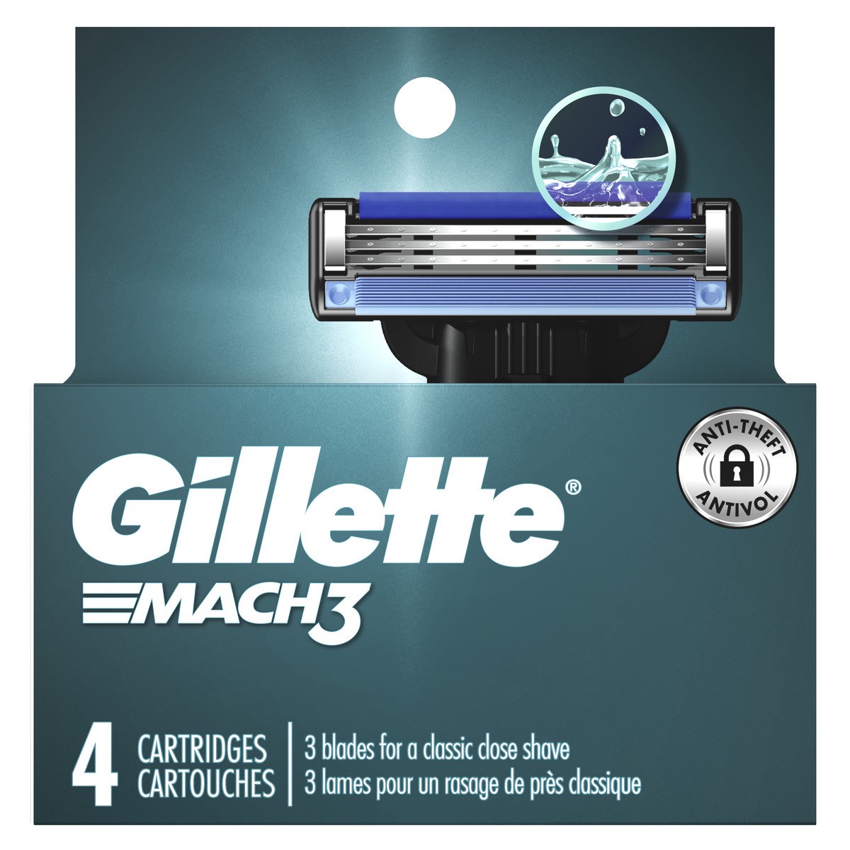slide 1 of 3, Gillette Mach3 Razor Blade Refills, 4ct Razor Cartridges, Razor Refills for Men With Lubrication Strip, 3-Blade Razor Blades for Close Shave, 4 ct