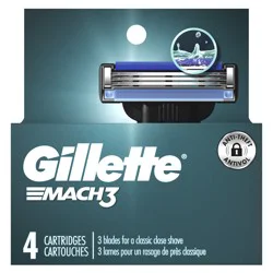Gillette Mach3 Razor Blade Refills, 4ct Razor Cartridges, Razor Refills for Men With Lubrication Strip, 3-Blade Razor Blades for Close Shave