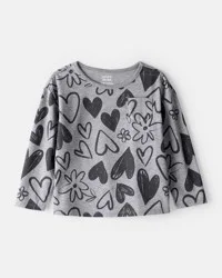Carter's Toddler Girl Heart Print Long-Sleeve Top - Grey Grey 3T