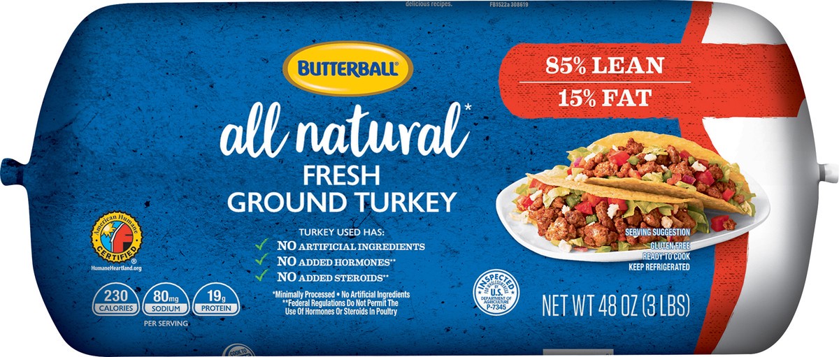 slide 3 of 10, Butterball All Natural Ground Turkey - 48 Oz, 48 oz