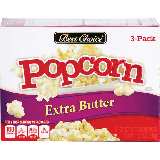 slide 1 of 1, Best Choice Extra Butter Microwave Popcorn, 3 ct; 3.5 oz