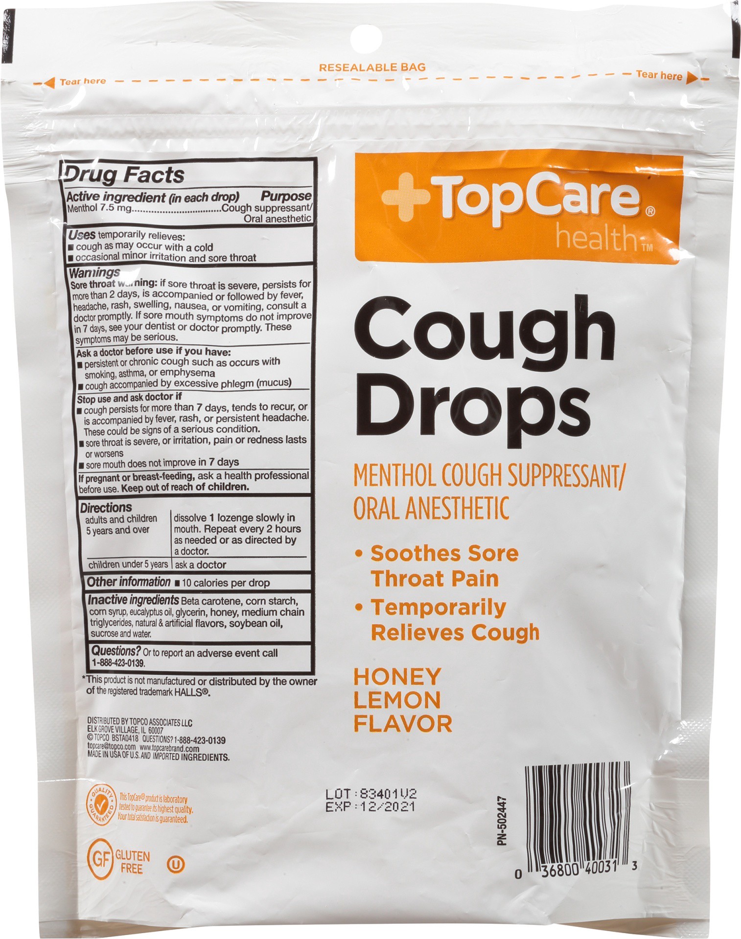 slide 3 of 6, TopCare Cough Drops Menthol Honey Lemon Flavor, 200 ct