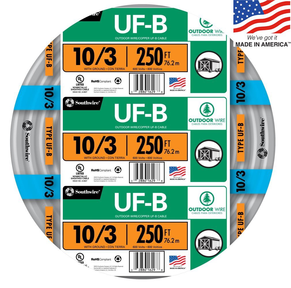 slide 1 of 4, Southwire 250-ft 10 / 3 Solid UF-B Wire W/G ( By-the-roll ), 1 ct