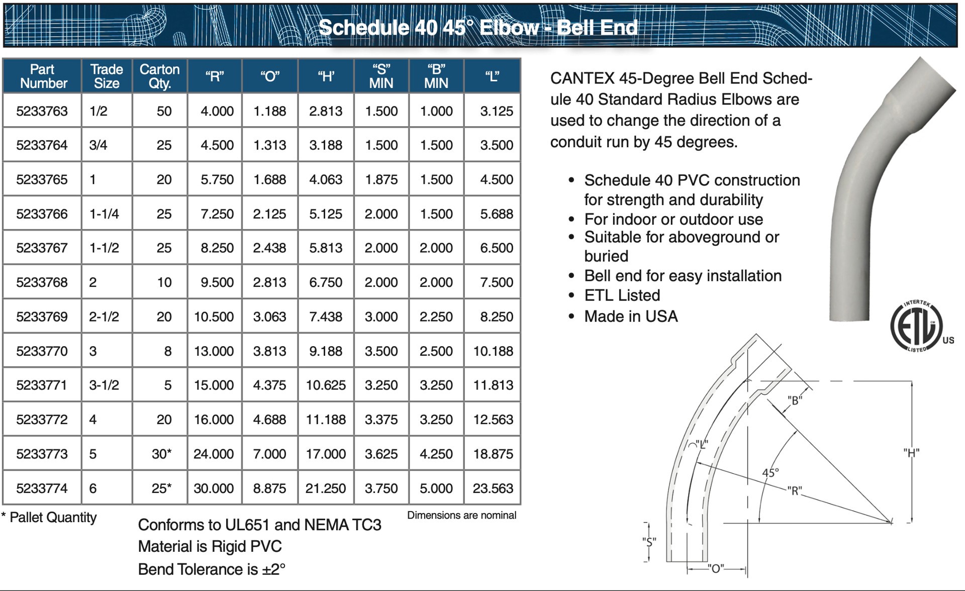 slide 3 of 4, CANTEX 2-1/2-in 45 -Degree Schedule 40, PVC Combination Connector Conduit Fittings, 1 ct