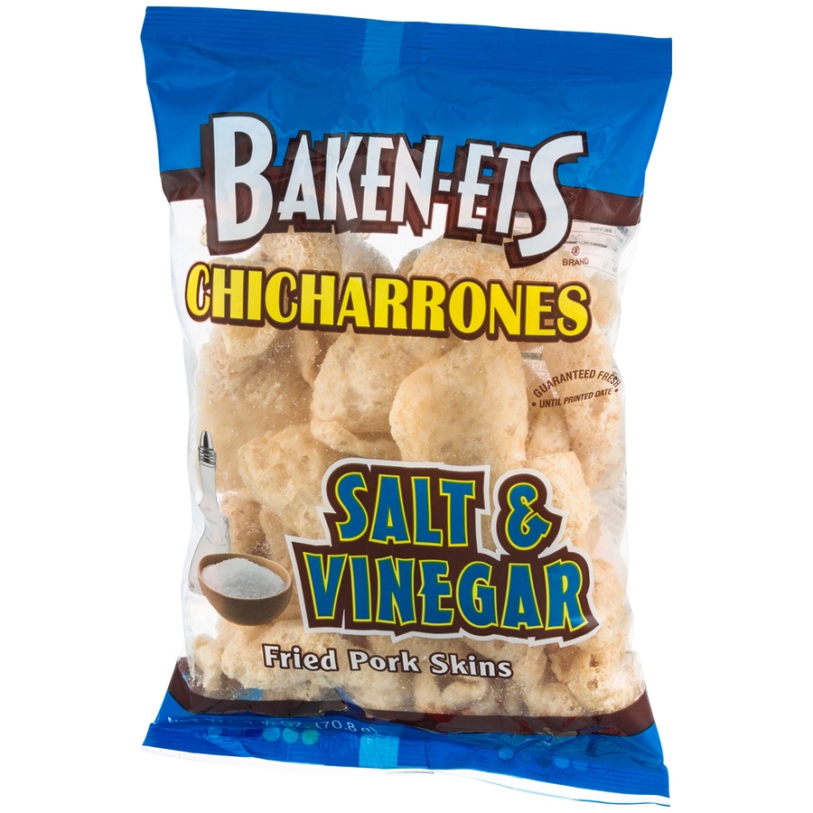 slide 3 of 3, BAKEN-ETS Chicharrones Salt & Vinegar Fried Pork Skins, 2.5 oz