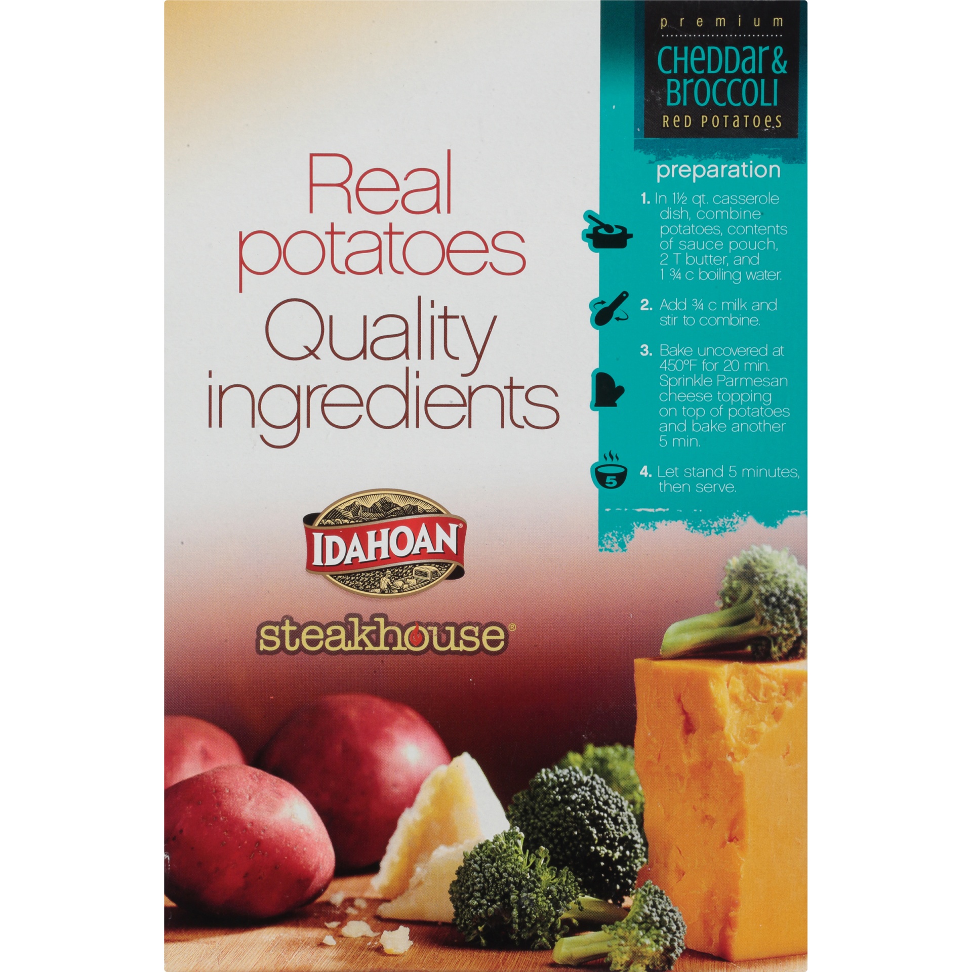 slide 6 of 8, Idahoan Premium Steakhouse Cheddar & Broccoli Red Potatoes Slices, 5.03 oz