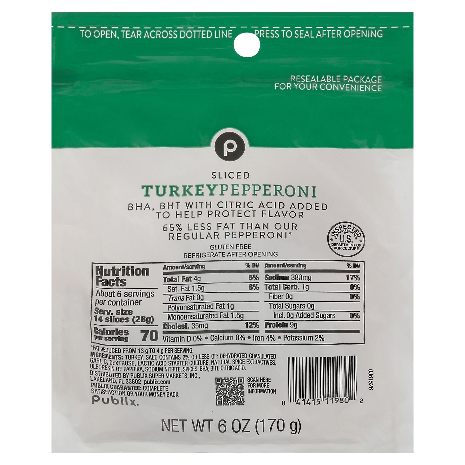 slide 1 of 1, Publix Sliced Turkey Pepperoni, 6 oz