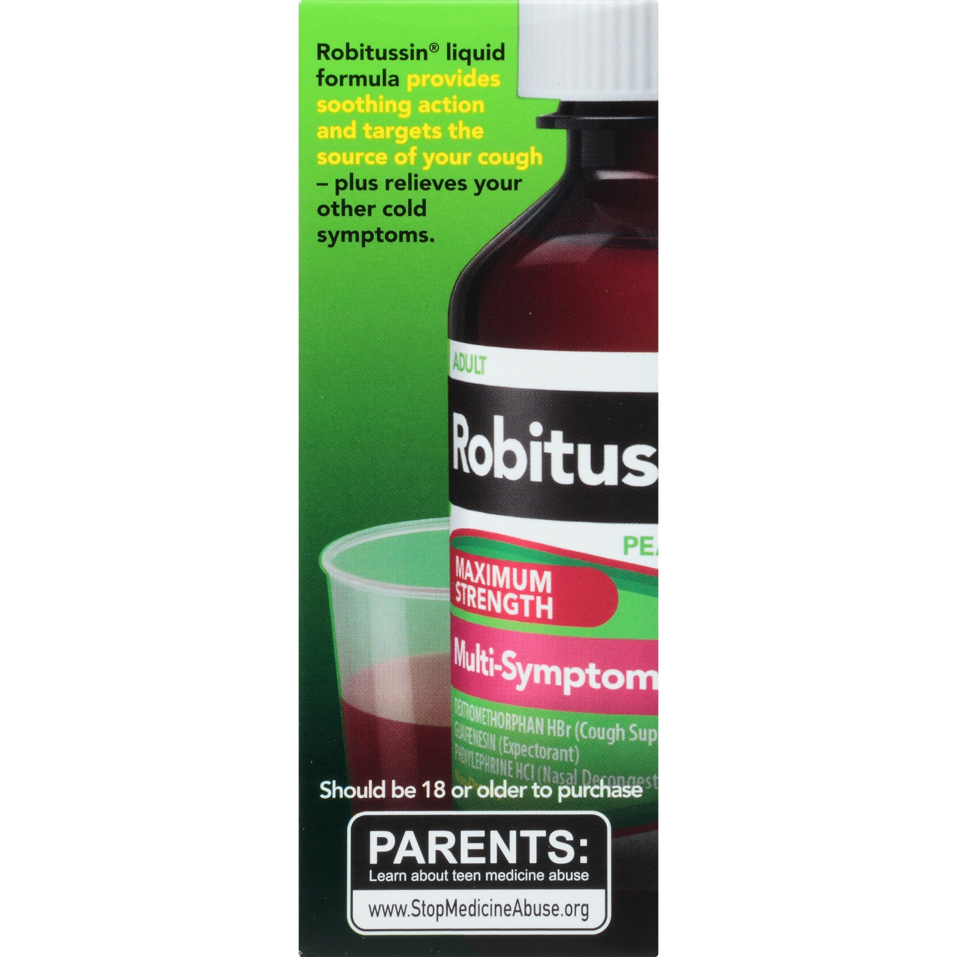 slide 3 of 6, Robitussin Peak Cold Maximum Strength Multi-Symptom Cold CF Non-Drowsy Liquid, 4 oz