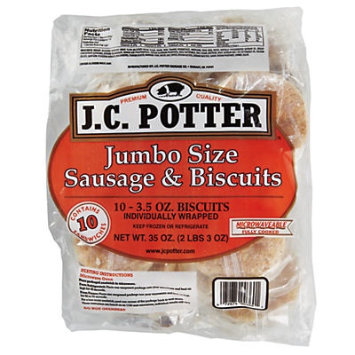 slide 1 of 1, J.C. Potter Jumbo Size Sausage & Biscuits, 35 oz
