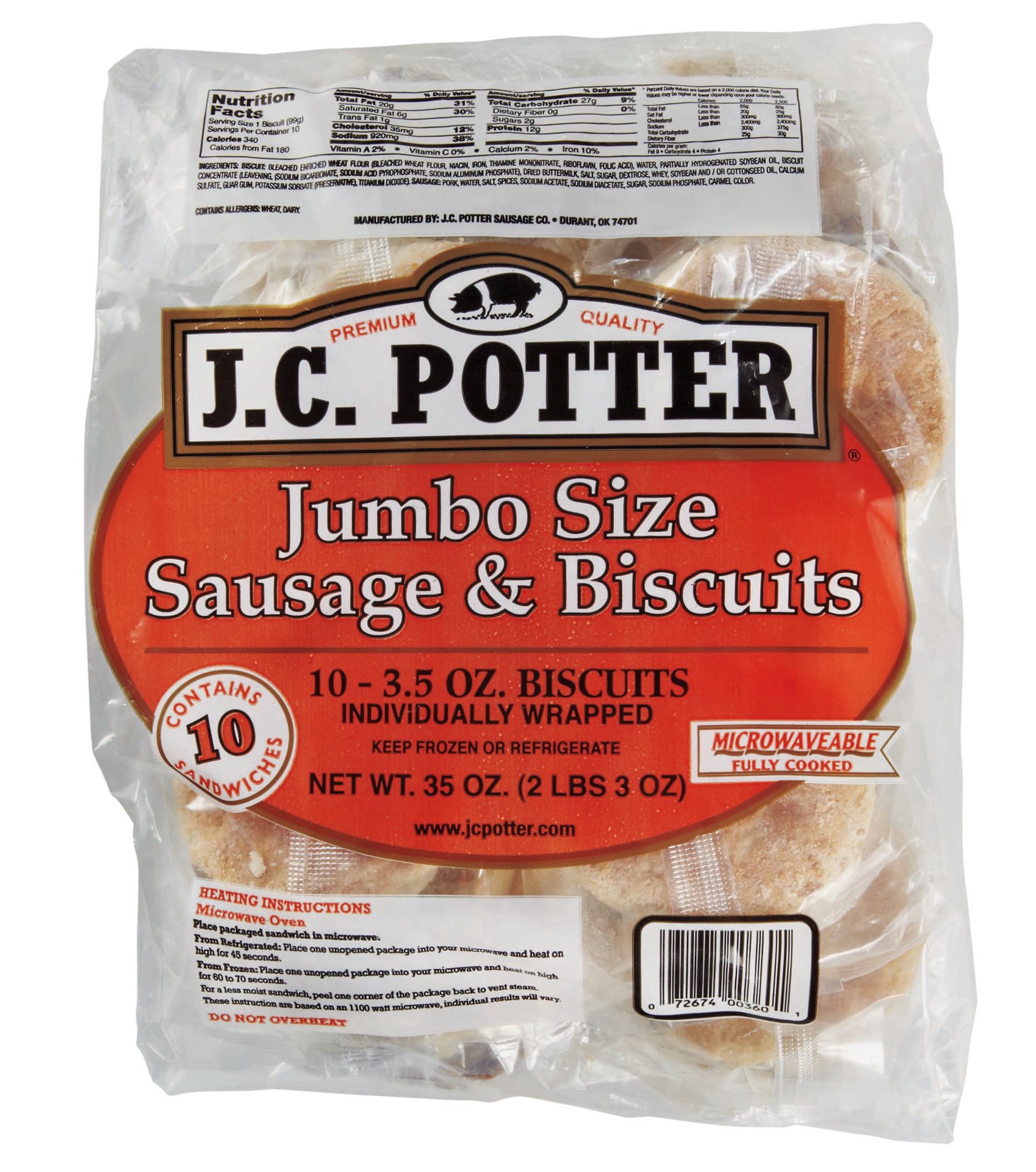 slide 1 of 1, J.C. Potter Jumbo Size Sausage & Biscuits, 35 oz