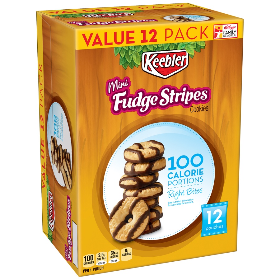 slide 2 of 2, Keebler 100 Calorie Right Bites Fudge Stripes Mini Cookies, 12 ct; 0.74 oz