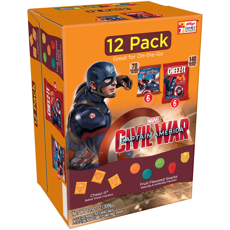 slide 6 of 7, Kellogg's Marvel Captain America Civil War Fruit Flavored Snacks & Crackers, 12 ct