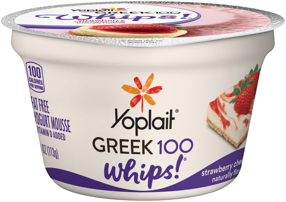 slide 1 of 1, Yoplait Strawberry Cheesecake Greek 100 Whips Yogurt Mousse, 4 oz