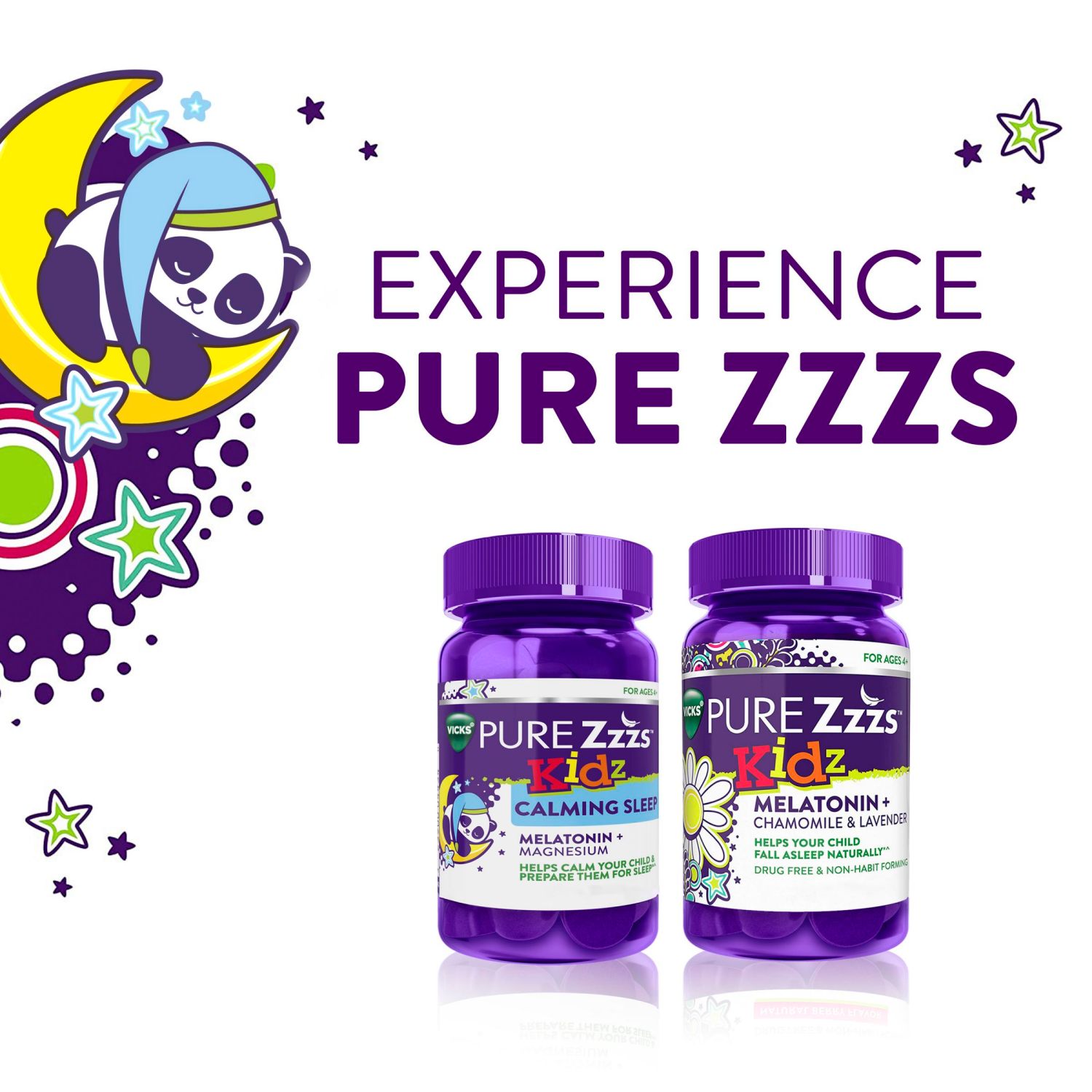 slide 3 of 5, VICKS PURE Zzzs Kidz Calming Sleep, Melatonin + Magnesium Sleep Aid Gummies for Kids and Children, Helps Your Child Fall Asleep Naturally, Low Dose Melatonin, Berry Flavored, 42 Gummies, 1 ct