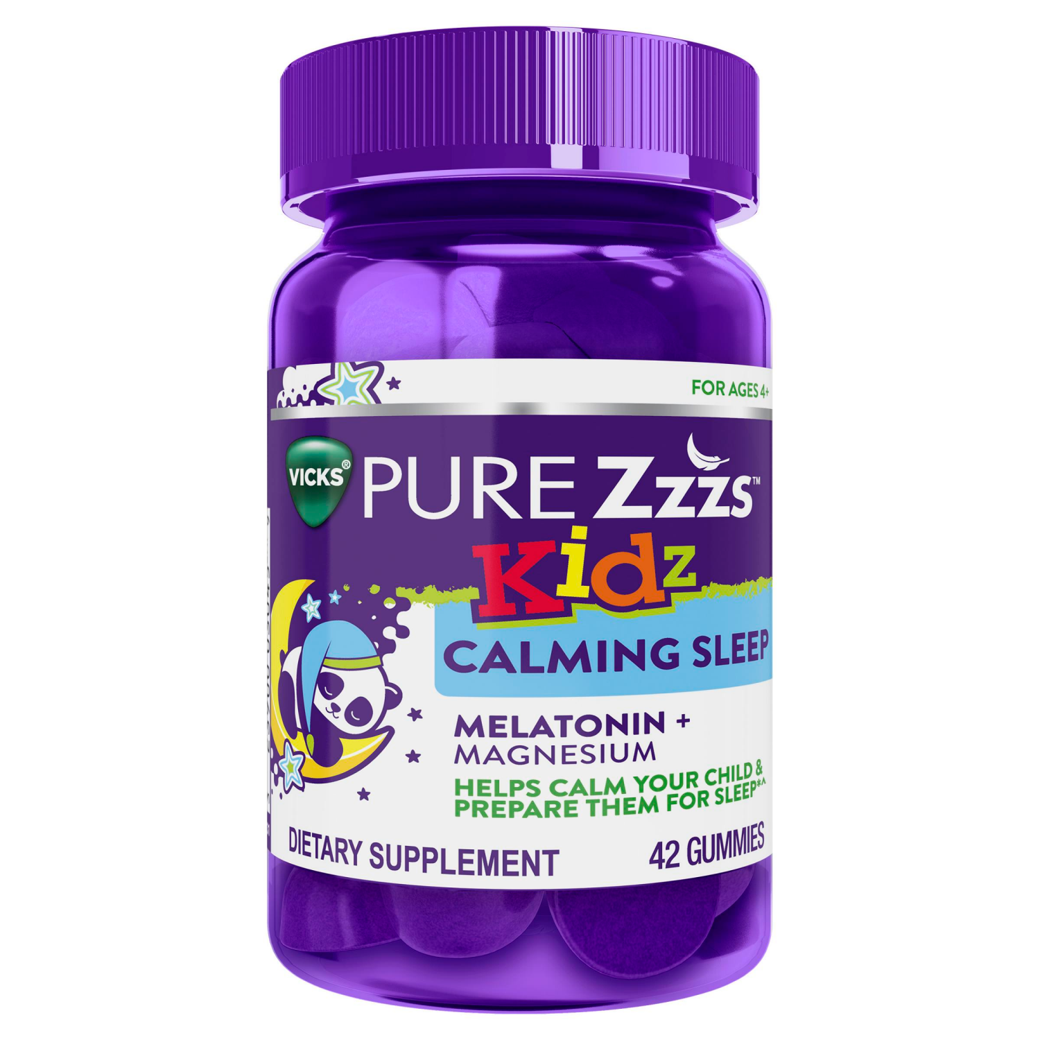 slide 1 of 5, VICKS PURE Zzzs Kidz Calming Sleep, Melatonin + Magnesium Sleep Aid Gummies for Kids and Children, Helps Your Child Fall Asleep Naturally, Low Dose Melatonin, Berry Flavored, 42 Gummies, 1 ct