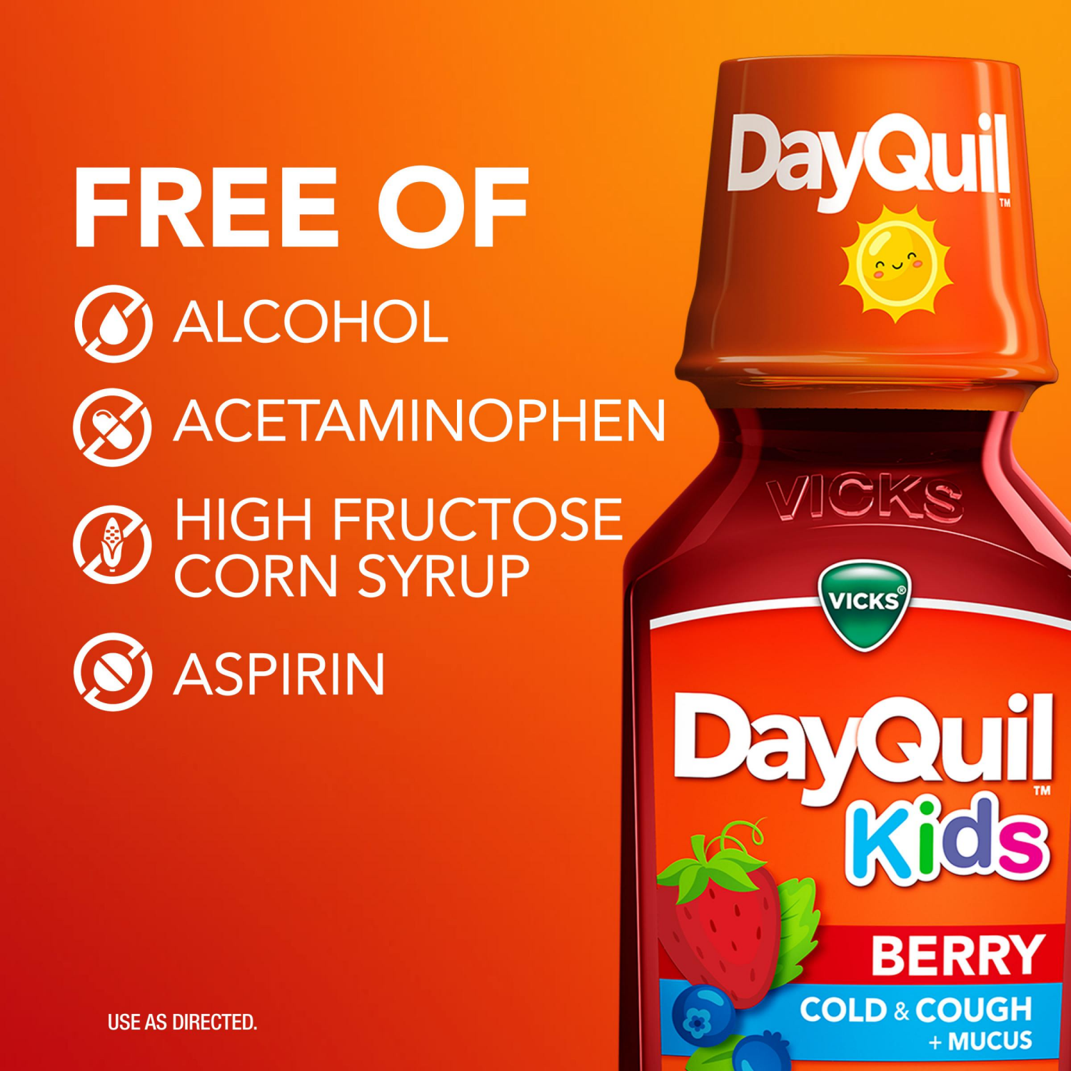 slide 5 of 5, VICKS DayQuil Kids Berry Cold & Cough + Mucus Multi-Symptom Relief, Daytime Relief of Chest Congestion, Nasal Congestion and Cough, Great-Tasting Berry Flavored, Medicine Free of Alcohol & Acetaminophen, For Children Ages 6+, 8 OZ, 8 fl oz