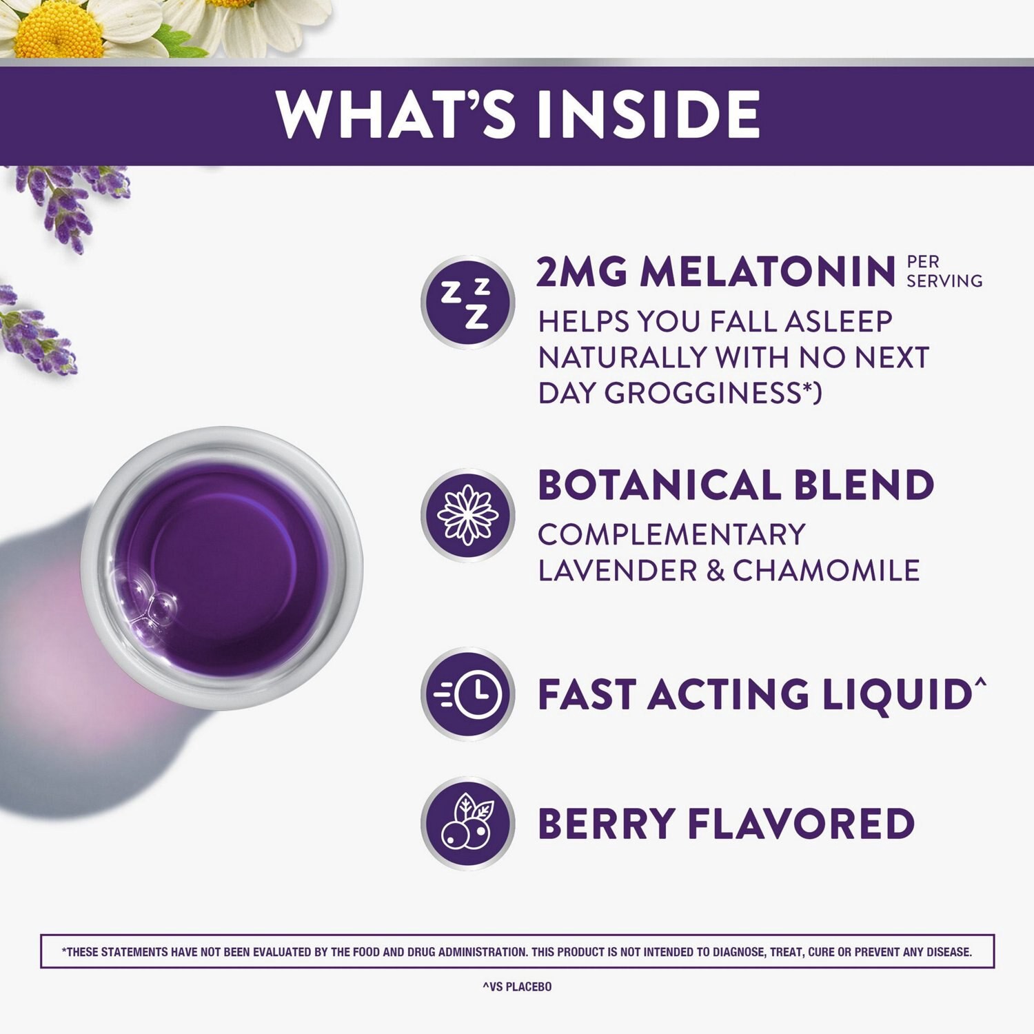 slide 2 of 7, Vicks ZzzQuil Pure Zzzs Melatonin Liquid, Sleep Aid, Liquid Melatonin 2mg, with Chamomile & Lavender, Fall Asleep Fast, Melatonin Sleep Aids for Adults, Berry Flavored, 12 FL OZ, 12 fl oz